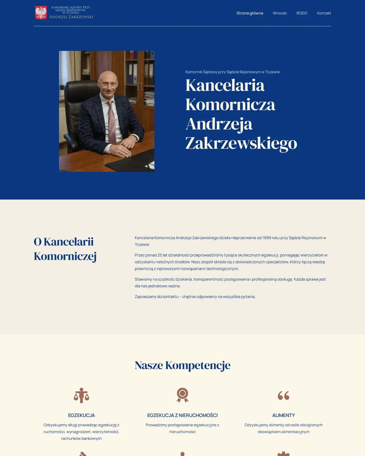 Zrzut ekranu strony Kancelaria Komornicza Andrzeja Zakrzewskiego